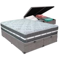 Cama Box Baú Cinza e Colchão Black Graphite Molas Ensacadas Queen 158x198X32 Anjos