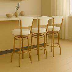 Jogo de 3 Banquetas Bar Giratória com Encosto Estofado Altura 65cm cor