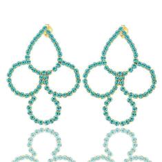 Brinco De Strass Azul Turquesa Folheado A Ouro 18K