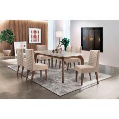 Sala De Jantar Liz 180 Tampo MDF Canto Reto Com 6 Cadeiras Safira Rufato