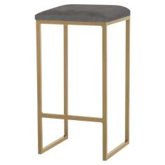 Banqueta Decorativa Billie Base Gold Suede Cinza - Gran Belo