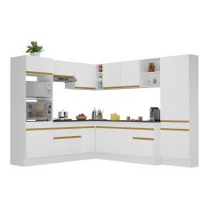 Armário De Cozinha Completa De Canto Branco Dourado