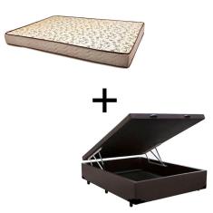 Cama Box Baú Casal 138 Tecido Sintético Marrom Com Colchão 138 Flórida Bello Box - 100% Espuma - D26 Cinza