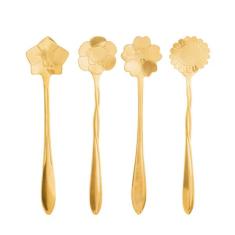 Conjunto 4 Colheres Aço Inox Para Chá Flores Dourado