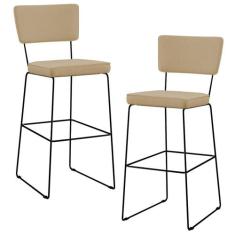 Kit 02 Banquetas Alta Cozinha Sala De Jantar Base Aço Fixa Allana L02 