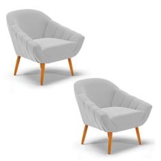 Kit 02 Poltronas Giovana Suede Pés Palito Castanho D03 - D'Rossi - DRo