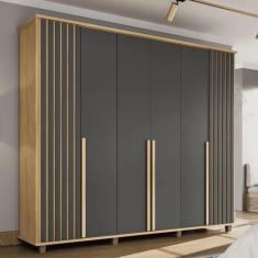 Guarda-Roupa Casal França 6 Portas com Detalhe Ripado com 3 Gavetas In