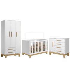 Kit Guarda Roupa com Cômoda Sapateira Infantil e Berço Mini Cama Encantado Q01 Branco Clique Chique