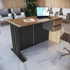 Mesa Escrivaninha Office 120cm Ripada com 2 Gavetas Mel/grafite