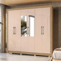 Guarda Roupa Casal Kappesberg com Pés e Espelho 6 Portas 4 Gavetas Nogueira Macadâmia