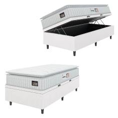 Cama Box Baú Colchão Solteiro Espuma D33 Vangogh Pillow Top 88x188x70cm Linho Branco Hellen - Suporta até 120kg por Pessoa