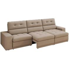 Sofá Retrátil Reclinável 4 Lugares Veludo Roma Besthouse, Capuccino, 4
