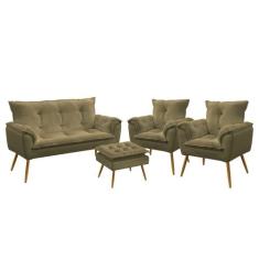 Namoradeira e 2 Poltronas Opala com Puff Lunar Veludo Aradecor, Capucc