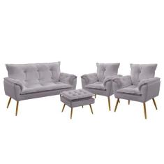 Namoradeira e 2 Poltronas Beta com Puff Lunar Veludo Aradecor, Cinza C