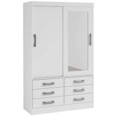 Guarda Roupa 2 Portas 6 Gavetas com Espelho Meridian D Doro Cor Branco