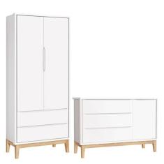 Cômoda com Porta e Guarda Roupa Infantil 2 Portas New Classic Branco c