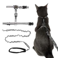 Travel Cat Conjunto de arnês e coleira elástica – 2 em 1 ajustável, à prova de fuga, para gatos pequenos, médios, grandes, gatinhos – Coleira segura para gatos estilo H para caminhadas ao ar livre