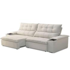 Sofá Retrátil Reclinável Para Sala de Estar Living 250cm Ártico F04 Veludo Bege - Lyam Decor