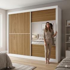 Guarda-Roupa Casal Móveis Europa Londres Flex com Espelho, 2 Portas de Correr e 4 Gavetas - 205cm de largura
