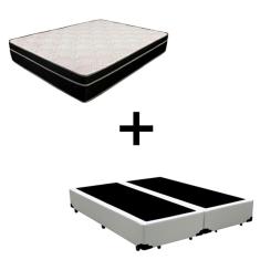 Cama Box King 193 - Tecido Sintético Branco com Colchão Paris - Molas Ensacadas Preto 66x193x203