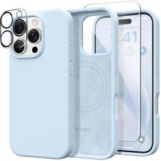 Capa magnética GONEZ para iPhone 16 Pro Max, compatível com MagSafe, capa de silicone líquido, com protetor de tela + protetor de câmera, capa protetora completa à prova de choque para celular, 6,9