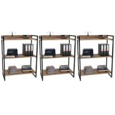 Kit 03 Estantes com 3 Prateleiras Escritório Estilo Industrial Form 10