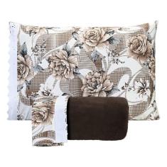 Jogo de Lençol Solteiro Manta Soft com Elástico 2 Peças- Flores Marrom