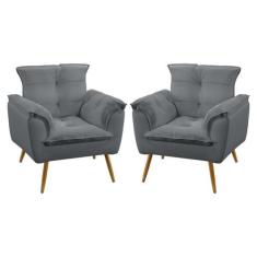 Kit 2 Poltronas Decorativas Beta Suede Cinza Aradecor, Cinza, ÚNICO