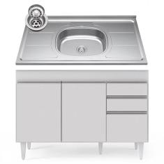 Balcão Gabinete Com Pia Inox 120cm Michigan Branco - Lumil