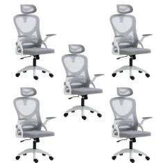 Kit 5 Cadeiras para Escritório Presidente Office Columbus com Tela Mesh Branco/Cinza