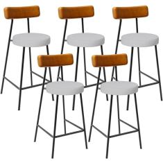 Kit 05 Banquetas Baixa Cozinha E Sala Jantar Bancada Milão L02 Couríssimo Whisky Cinza - Lyam Decor