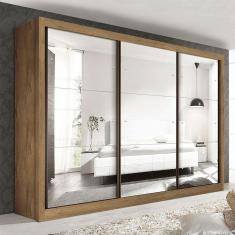 Guarda Roupa Casal Com 9 Espelhos 3 Portas Ravena Minastex Freijó