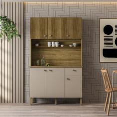 Armário de Cozinha 6 Portas 1 Gaveta - Style Freijó/Vanilla/CP-Ripado Freijó