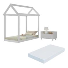 Cama Infantil Montessoriana com Colchão Incluso e Mesa de Cabeceira Bambolê Multimóveis Mx4286 Branco