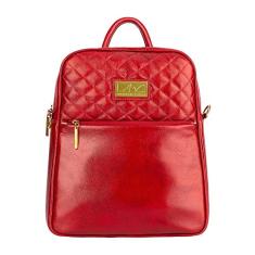 Mochila feminina de couro com matelassê Lune - Vermelho