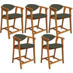 Kit 05 Banquetas Baixa Para Cozinha Sala Jantar Bancada Cecília L02 Li
