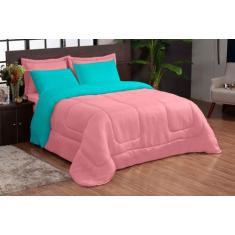 Jogo De Cama Queen Dupla Face 06 PCS Verde Rosa - Theo Vitex