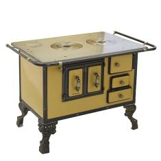Fogão a Lenha com Forno a Gás 3 Bocas Venâncio Barroco 3BEAM Chapa Ferro Fundido Esmaltado Amarelo