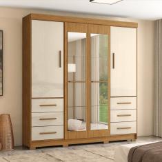Guarda-roupa Casal Com Espelhos 4 Portas 6 Gavetas Estrela Freijó - Avelã