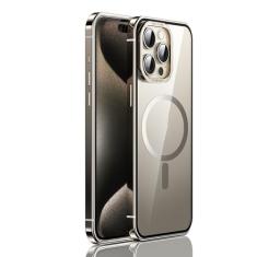 PuRoxx Capa de metal para iPhone 15 Pro Max/15 Pro/15, capa magnética fina, proteção de lente de câmera, capa fosca de proteção contra quedas de grau militar, dourado, 15Pro