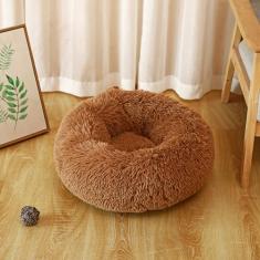 KAIJIE Cama para cães, cama calmante para gatos, travesseiro de pelúcia sintética, cama redonda de pelúcia para cães e gatos grandes, médios e pequenos, diâmetro circular de 100 cm