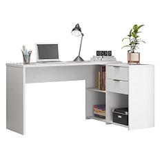 Mesa de Canto Escrivaninha em L Notavel com 2 Gavetas 3 Portas para Escritorio Branco
