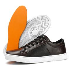 Tenis Masculino Em Couro Confortável Sapatenis Casual - Marrom - Gaels