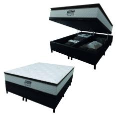 Cama Box Baú Queen Colchão Molas Ensacadas Tower 158x198x75cm Branco / Preto Gazin - Suporta até 120kg por Pessoa