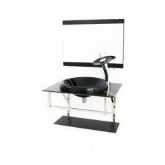 Gabinete de vidro para banheiro iq 60cm inox com cuba chapeu - mármore