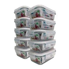 KIT 5 Potes de Vidro Retangular com Tampa Hermética 370ml Cor:Azul (QH)