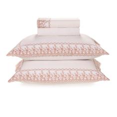 Jogo De Cama Queen 200 Fios Karsten Bordado Antônia Branco Rosa