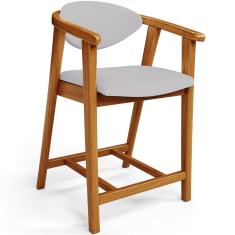 Banqueta Baixa Cecília L02 Assento em Linho Estrutura em Madeira com Encosto Fixo 60 Cinza