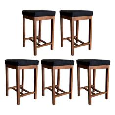 Kit 5 Banquetas Média Estofada Bali 64 Cm Madeira Maciça Suede Preto CCS