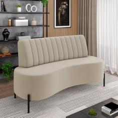 Sofá Living Decorativo 2 Lugares 1,60M Katara Pés de Ferro Veludo Bege G33 - Gran Belo